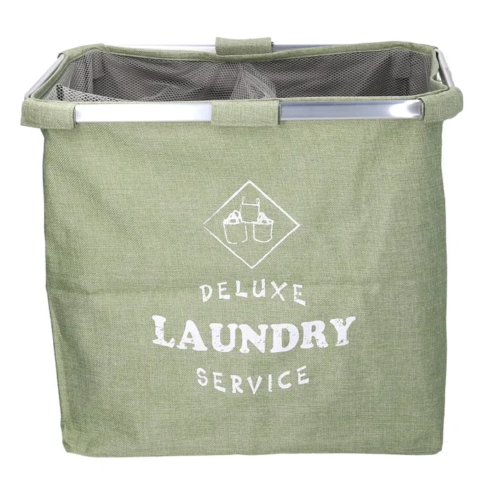 Cesto Portabiancheria in tessuto sacco verde doppio pieghevole cm 54×34.5xh50.5 Moda - immagine 2