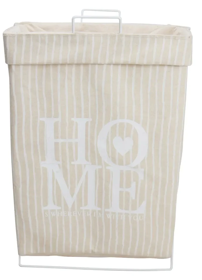 Cesto Portabiancheria Pieghevole con Manici 56x25x38 cm in Tessuto e Metallo Crema