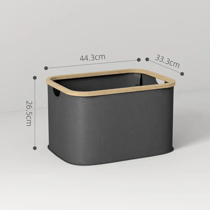 Cesto Portabiancheria Pieghevole da 36L in Bambù e Poliestere Nero - immagine 3