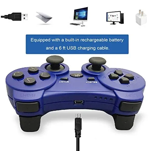 CFORWARD PS3 Controller, Wireless Bluetooth Gamepad Double Vibration Blu - immagine 3
