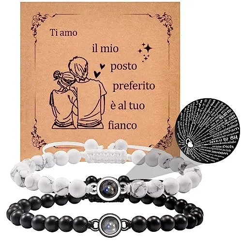 CheersLife Braccialetto Di Proiezione Ti Amo In 100 Lingue Braccialetti Di Coppia Regalo Per Uomo Fidanzato Fidanzata Marito Moglie Anniversario San Valentino Natale Compleanno Regalo Per Lui E Lei