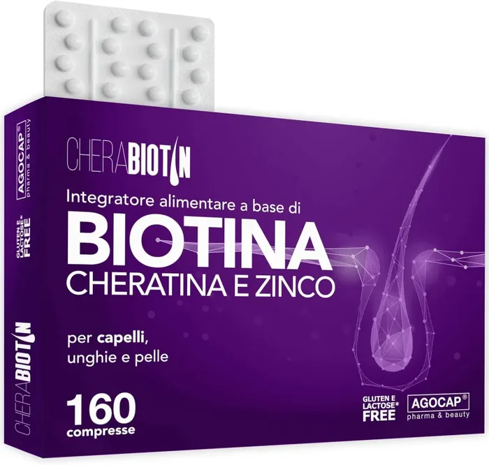 Cherabiotin, integratori a base di Biotina, Cheratina e Zinco. Vitamine per unghie e pelle. crescita capelli e anticaduta donna. 160 micro compresse, 5 MESI DI FORNITURA