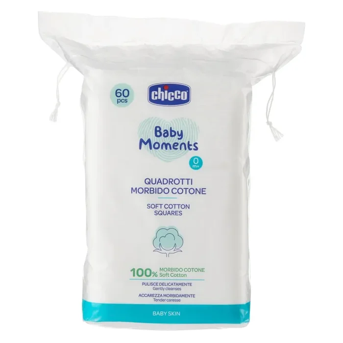 Chicco Baby Moments Quadrotti Morbido Cotone, Pulisce Delicatamente e Accarezza Morbidamente, Baby Skin, Bianco, 60 Pezzi, 0+ Mesi Vendita calda
