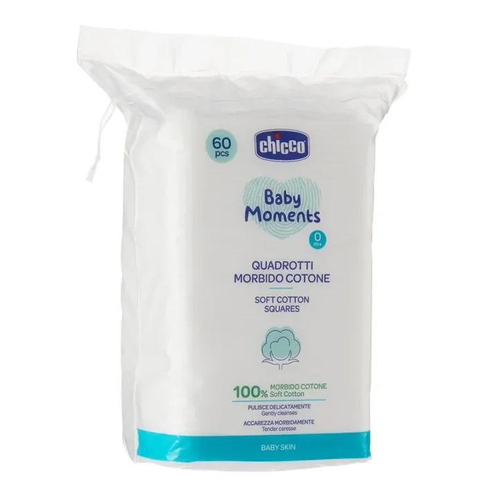 Chicco Baby Moments Quadrotti Morbido Cotone, Pulisce Delicatamente e Accarezza Morbidamente, Baby Skin, Bianco, 60 Pezzi, 0+ Mesi Vendita calda - immagine 3