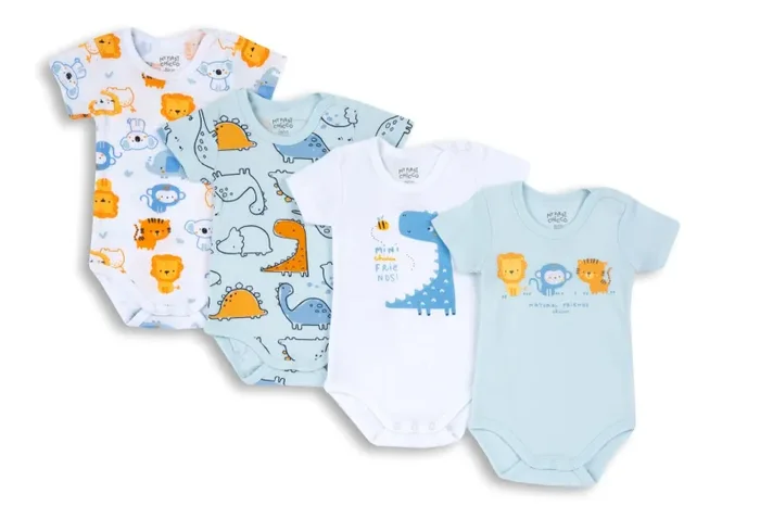 Chicco Set Body Con Maniche Corte in cotone , Body Unisex 0-24, Azzurro, 6 mesi (pacco da 4)