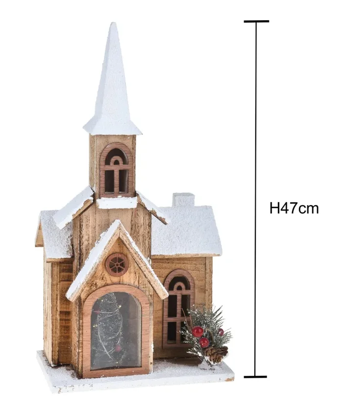 Chiesetta innevata con 15 Led H47 cm in Legno e Plastica - immagine 3