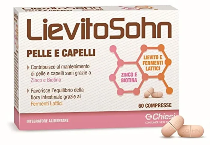 Chiesi Farmaceutici, Lievitosohn – Integratore Pelle & Capelli – No Glutine, Rosa, 60 Cpr, 60 Unità