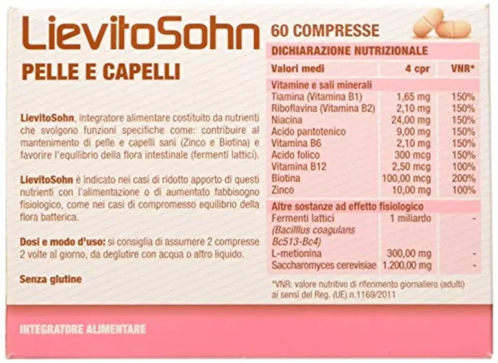 Chiesi Farmaceutici, Lievitosohn – Integratore Pelle & Capelli – No Glutine, Rosa, 60 Cpr, 60 Unità - immagine 3