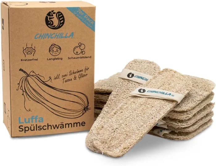 Chinchilla Luffa, spugna da cucina, 7 spugne da cucina sostenibili, lavabili e riutilizzabili, spugne per lavaggio sostenibili e vegane, Spugna naturale in Luffa Gurke (CC-1012-2)