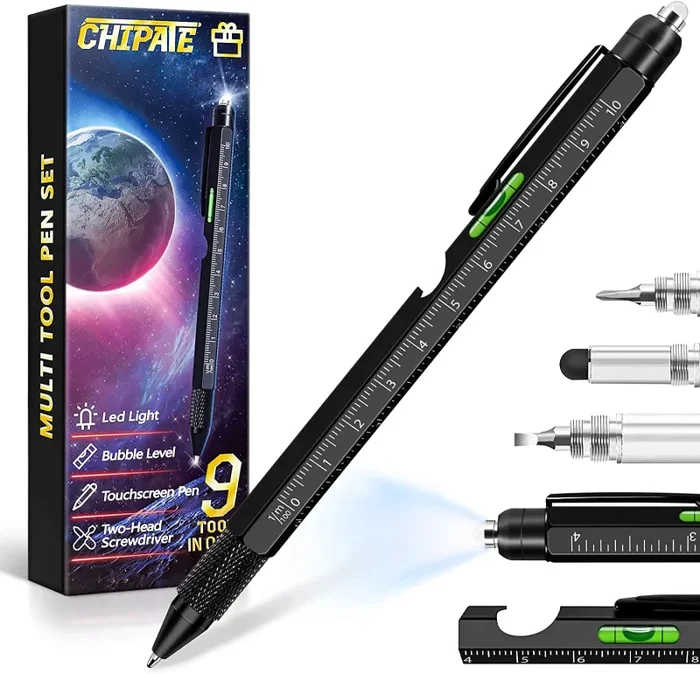 Chipate Regalo Uomo – Penna Multifunzione 9 IN 1, Regali Natale Uomo, Idee Regalo Uomo Compleanno, Regali di Natale per Lui, Regali per Papà, Regali Natale Originali Ufficio Gadget Regali Uomo Donna - immagine 2