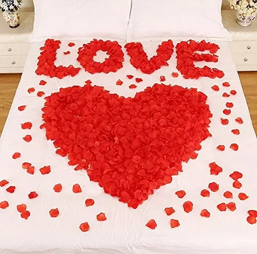 CHSYOO 1000 x Rose Artificiali Foglie Fiori Confetti, Decorazione Rosso