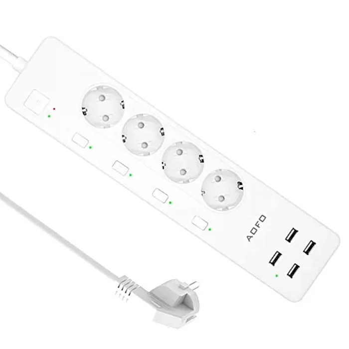 Ciabatta Intelligente Multipresa Wifi 4 Prese AC 4 Porte USB,AOFO Funzione Timer Protezione da Sovraccarico 4000W 16A , APP Controllo Remoto, Compatible con Amazon Alexa, Google Assistant e IFTTT