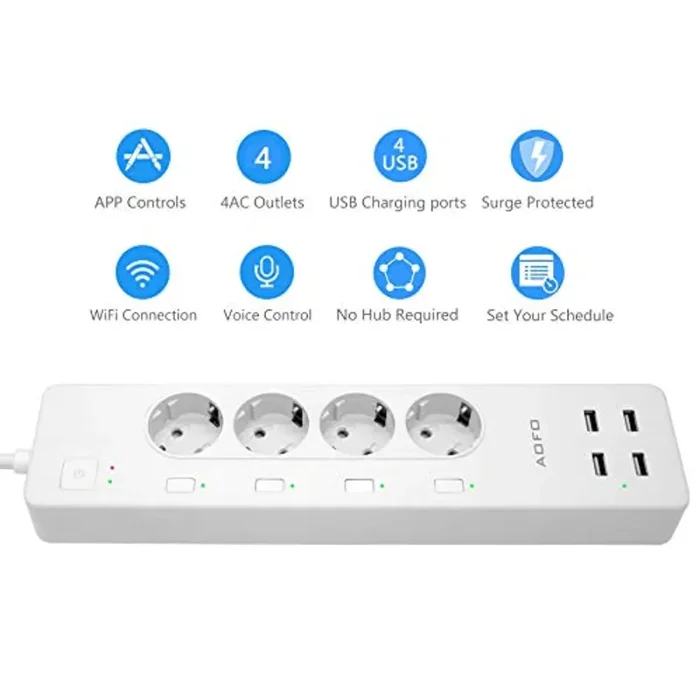 Ciabatta Intelligente Multipresa Wifi 4 Prese AC 4 Porte USB,AOFO Funzione Timer Protezione da Sovraccarico 4000W 16A , APP Controllo Remoto, Compatible con Amazon Alexa, Google Assistant e IFTTT - immagine 2