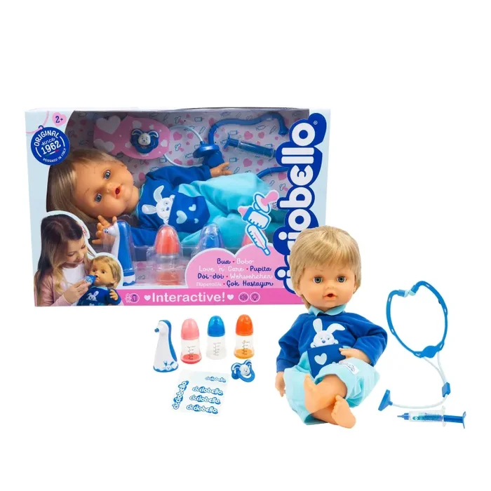 Cicciobello Bua, Bambola Interattiva con Accessori, Giochi Bambini 2 anni, Cicciobello con Accessori per la Cura Come Termometro e Stetoscopio, Usa il Ciuccio per Farlo Smettere di Piangere!