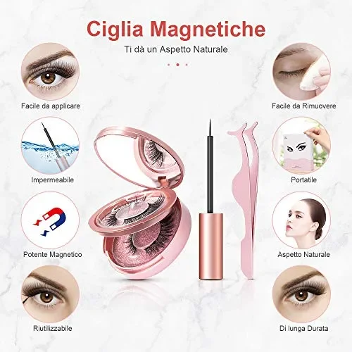 Ciglia Magnetiche, eroaddict finte 3D naturali eyeliner magnetico con… - immagine 2