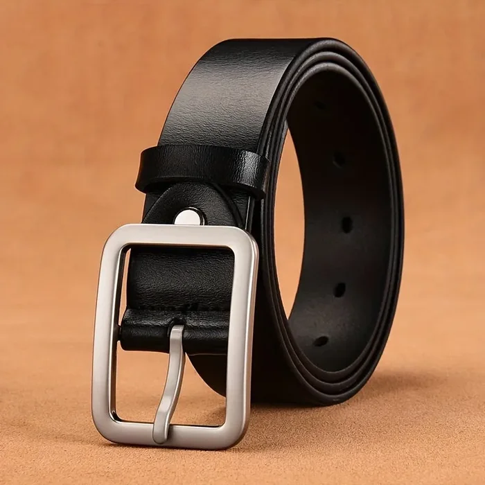 Cintura in pelle da uomo in vera pelle Cintura con fibbia ad ardiglione Cintura per jeans semplice e versatile Cintura per pantaloni da uomo casual per pendolari Taglie forti