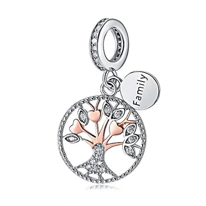 Ciondolo a forma di albero della vita, in argento Sterling 925 placcato oro rosa, da donna, gioiello fai da te e Argento