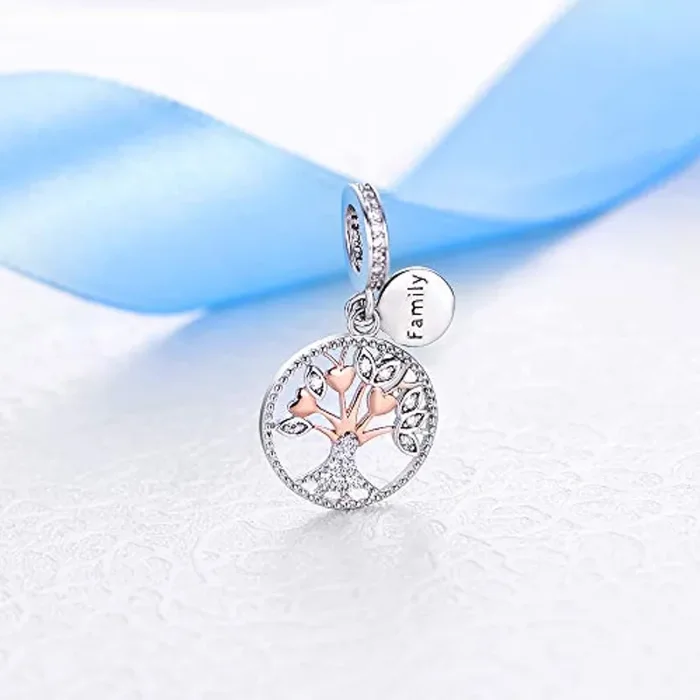 Ciondolo a forma di albero della vita, in argento Sterling 925 placcato oro rosa, da donna, gioiello fai da te e Argento - immagine 2
