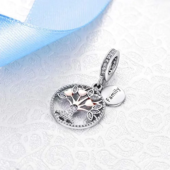 Ciondolo a forma di albero della vita, in argento Sterling 925 placcato oro rosa, da donna, gioiello fai da te e Argento - immagine 3