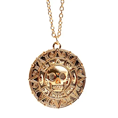 Ciondolo a forma di moneta / medaglione azteco con teschio, stile Pirati Gold - immagine 2