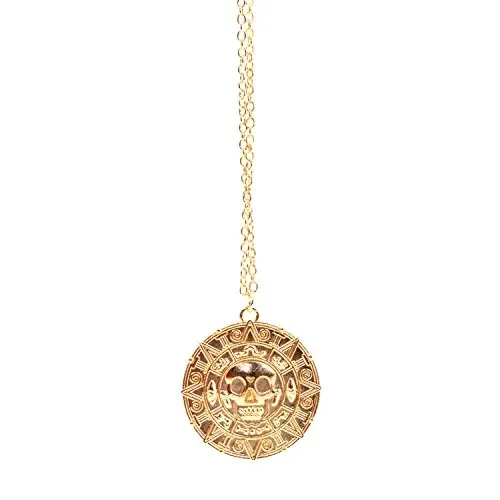 Ciondolo a forma di moneta / medaglione azteco con teschio, stile Pirati Gold - immagine 3