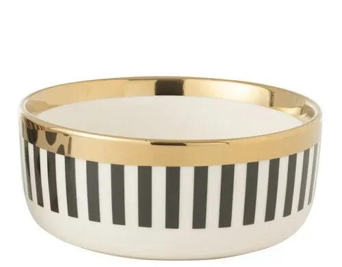 CIOTOLA IN PORCELLANA A RIGHE BIANCA E NERA CON DETTAGLIO BORDO ORO (14x14x6cm) Saldi