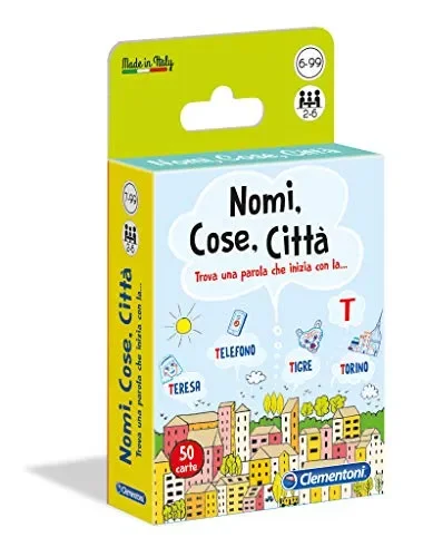 Clementoni- Nomi, Cose, Città Gioco da Tavola, 7 – 99 anni, Multicolore, 16563