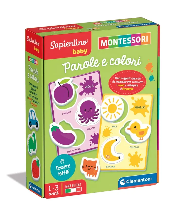 Clementoni- Sapientino Baby Parole e Colori-Gioco Educativo 1 Anno (Versione in Italiano), Giochi Montessori, Made in Italy, Multicolore, 16404