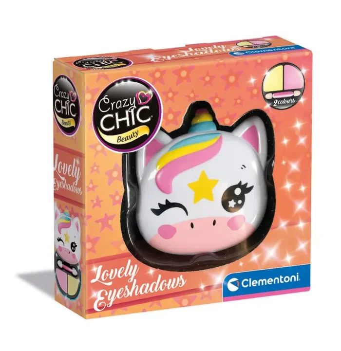 Clementoni Trousse Trucchi Bambina Crazy Chic – Lovely Eyeshadow: Unicorno, Set Ombretti Sicuri e Anallergici, Bambine 6 Anni, Facilmente Lavabile con Acqua, 18805