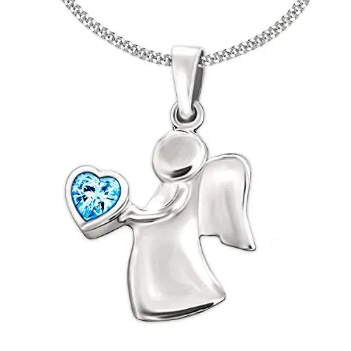 Clever Gioielli Set ciondolo angelo 15 mm con zirconi cuore azzurro in mano…