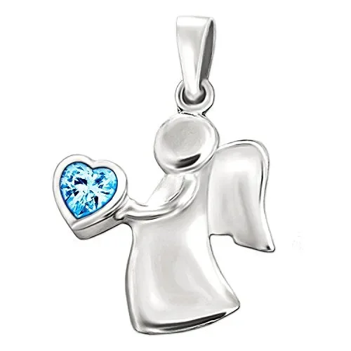 Clever Gioielli Set ciondolo angelo 15 mm con zirconi cuore azzurro in mano… - immagine 2