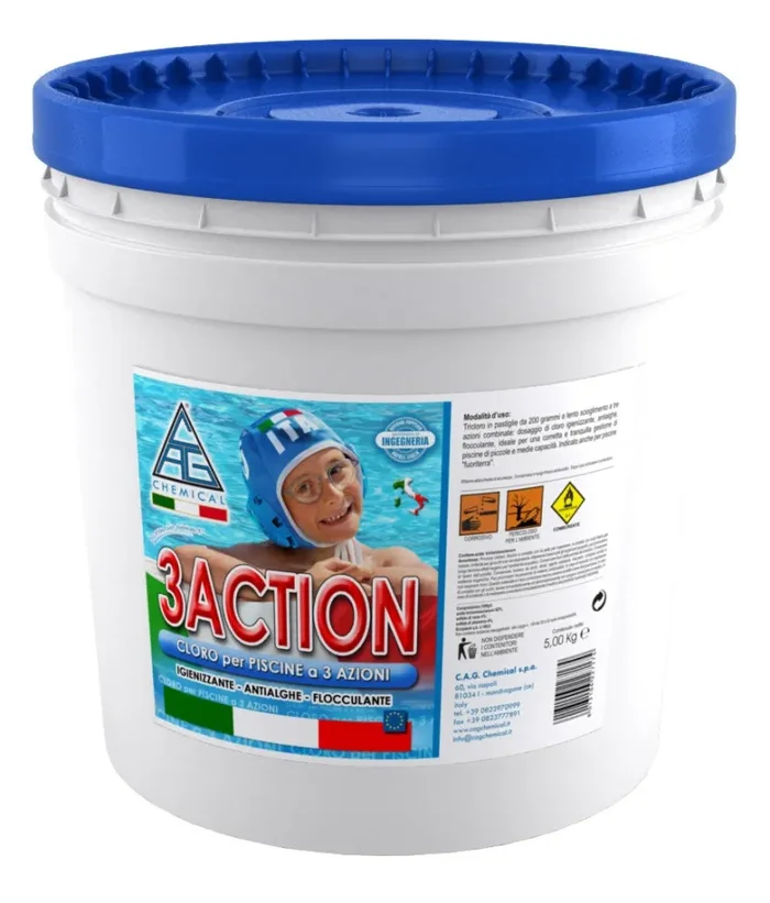 Cloro in Pastiglie da 200gr 3 Azioni Antialghe per Piscina 5 Kg Cag Chemical 3ACTION