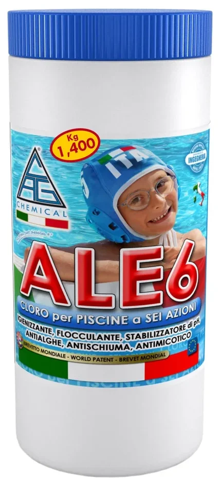 Cloro in Pastiglie da 200gr 6 Funzioni Antialghe per Piscina 1,4 Kg Cag Chemical ALE6