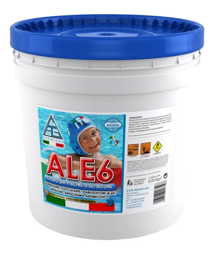 Cloro in Pastiglie da 200gr 6 Funzioni Antialghe per Piscina 5 Kg Cag Chemical ALE6