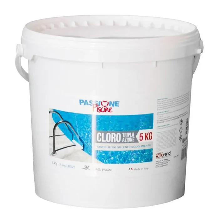 Cloro in Pastiglie Tripla Azione 200 Gr da 5 Kg per Piscina