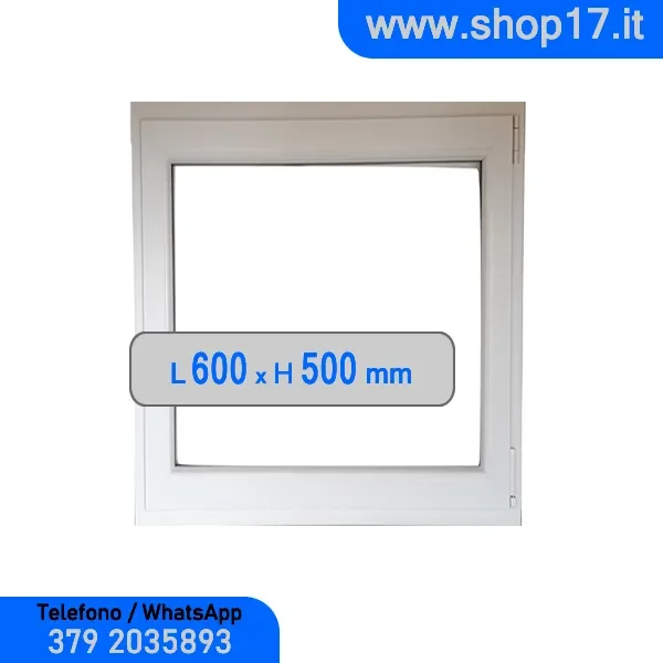 cm 60 x 50 – Finestra in pvc bianca 1 anta – economica (L 600 x H 500 mm)