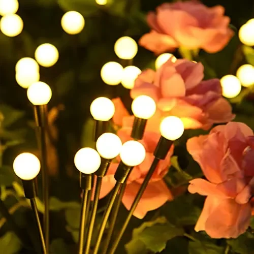 Cnkeeo Luci Solari Esterno, 4 Pezzi 8 LED Luci Solari da Giardino Esterno, 8 Modalità di Illuminazione, IP65 Impermeabili, Luce Esterno per la Decorazione del Percorso del Cortile, Bianco Caldo