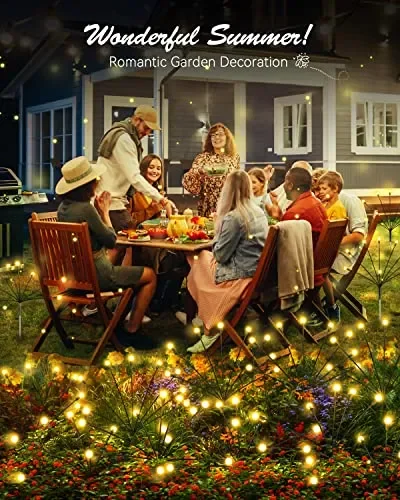 Cnkeeo Luci Solari Esterno, 4 Pezzi 8 LED Luci Solari da Giardino Esterno, 8 Modalità di Illuminazione, IP65 Impermeabili, Luce Esterno per la Decorazione del Percorso del Cortile, Bianco Caldo - immagine 2