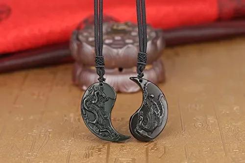 COAI Coppia Pendenti per Lui e Lei in Ossidiana con Drago e Yin Yang Moda - immagine 2