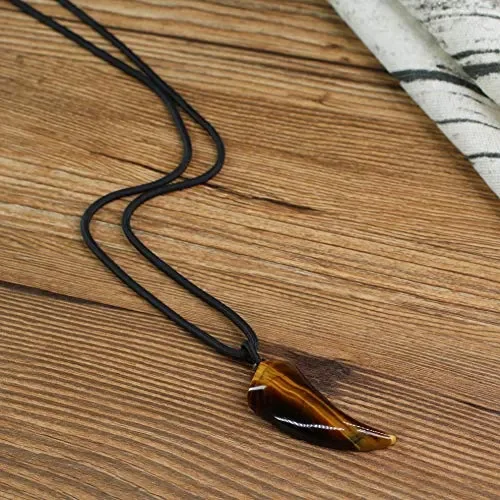 COAI Pendente Dente di Lupo in Occhio Tigre, Collana da Uomo in… Online ora - immagine 3