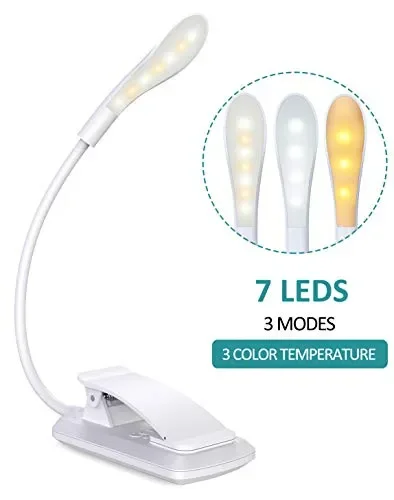 Cocoda Luce Lettura, 360°Flessibile Lampada da Lettura con Clip, 7 LED Bianca