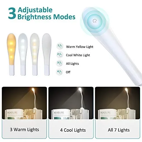 Cocoda Luce Lettura, 360°Flessibile Lampada da Lettura con Clip, 7 LED Bianca - immagine 2