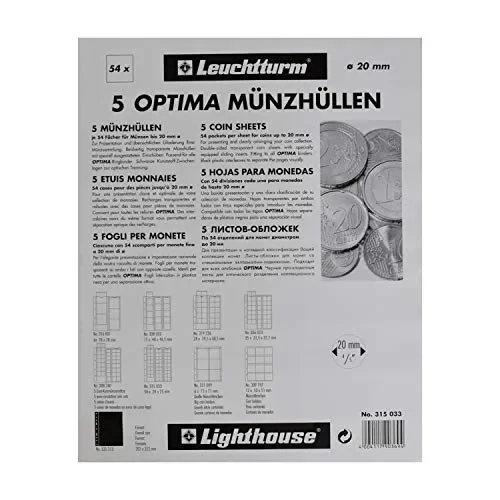 coin sheets OPTIMA, for 54 coins up to 20 mm Ø, clear