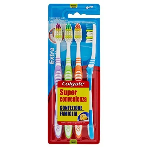 Colgate Extra Clean – Spazzolino da denti, misura media,4 pezzi