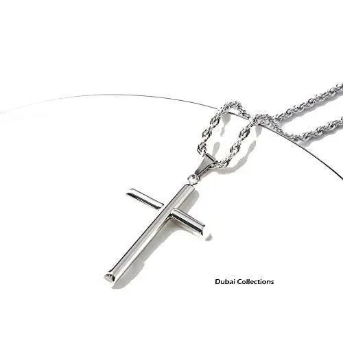 Collana con ciondolo a forma di croce, in oro bianco, da uomo e donna,… - immagine 2