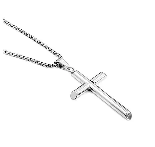 Collana con ciondolo a forma di croce in oro bianco, unisex, solida…