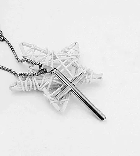 Collana con ciondolo a forma di croce in oro bianco, unisex, solida… - immagine 3