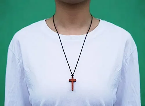Collana Con Pendente a Croce in Legno di Pero Rosso Per Uomo Donna Bambino… - immagine 2