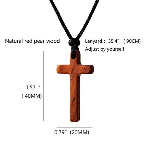 Collana Con Pendente a Croce in Legno di Pero Rosso Per Uomo Donna Bambino… - immagine 3