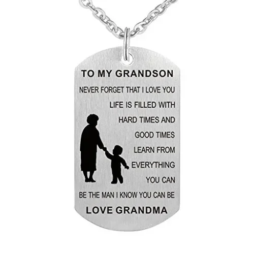 Collana con piastrina in acciaio inox scritta”Grandma Grandpa To My… Vendita calda